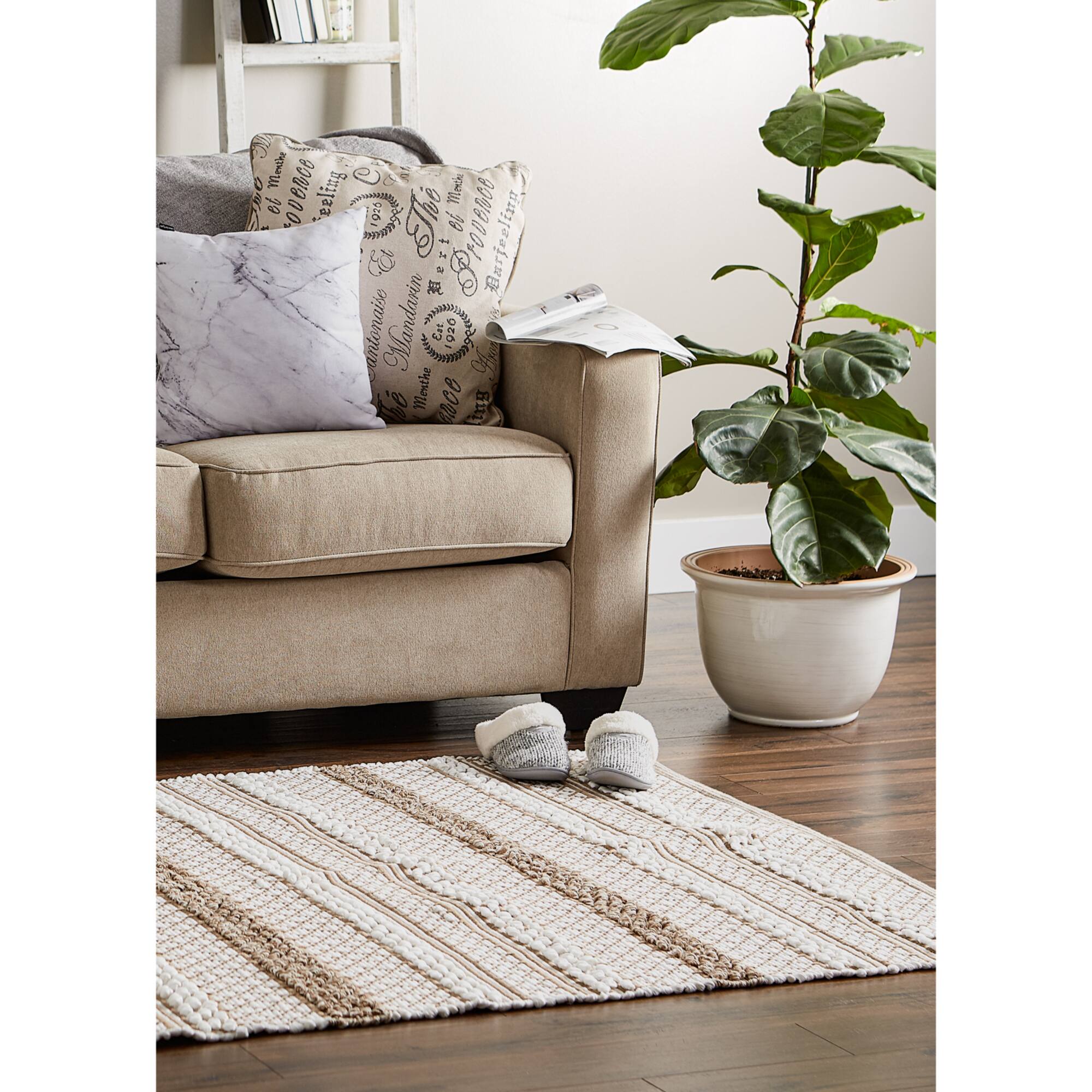 DII® Stone & White Hand-Loomed Paper Chindi Rug, 4ft. x 6ft.